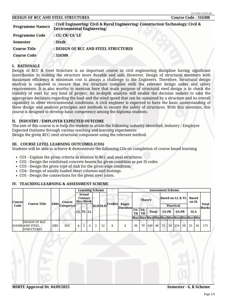 RCC and Steel Structures Design Course | PDF | Beam (Structure) | Bending