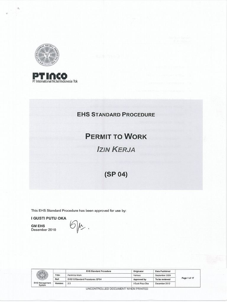 SP04 Permit To Work | PDF