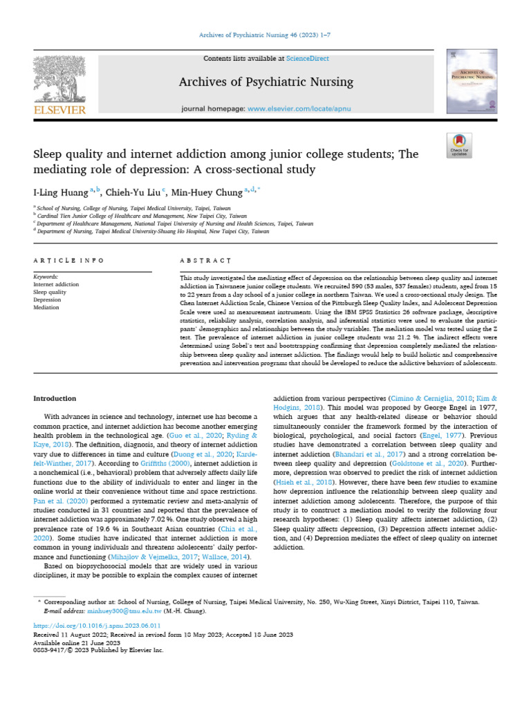 Sleep Quality and Internet Addiction Amo | PDF | Statistics | Adolescence