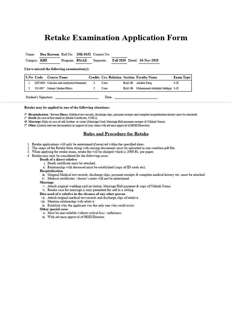 Retake Exam Application Guidelines | PDF