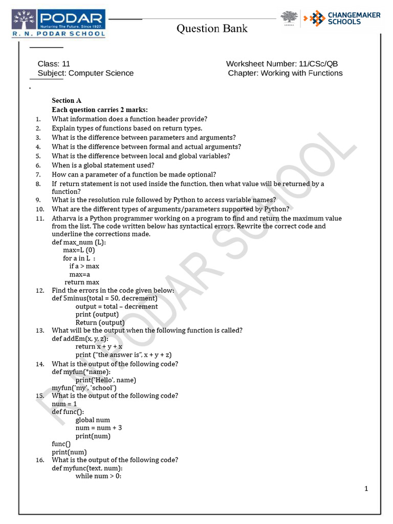 Python Function Concepts and Exercises | PDF | Parameter (Computer ...