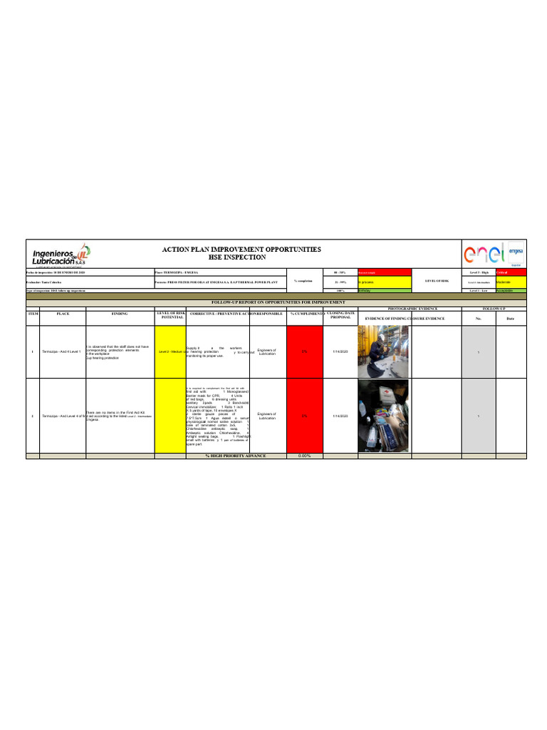 Action Plan - Hse Inspections | PDF | First Aid | Risk