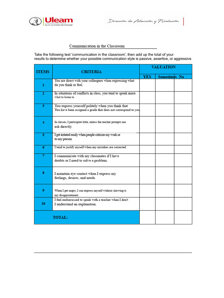 Classroom Communication Style Test | PDF | Communication | Classroom