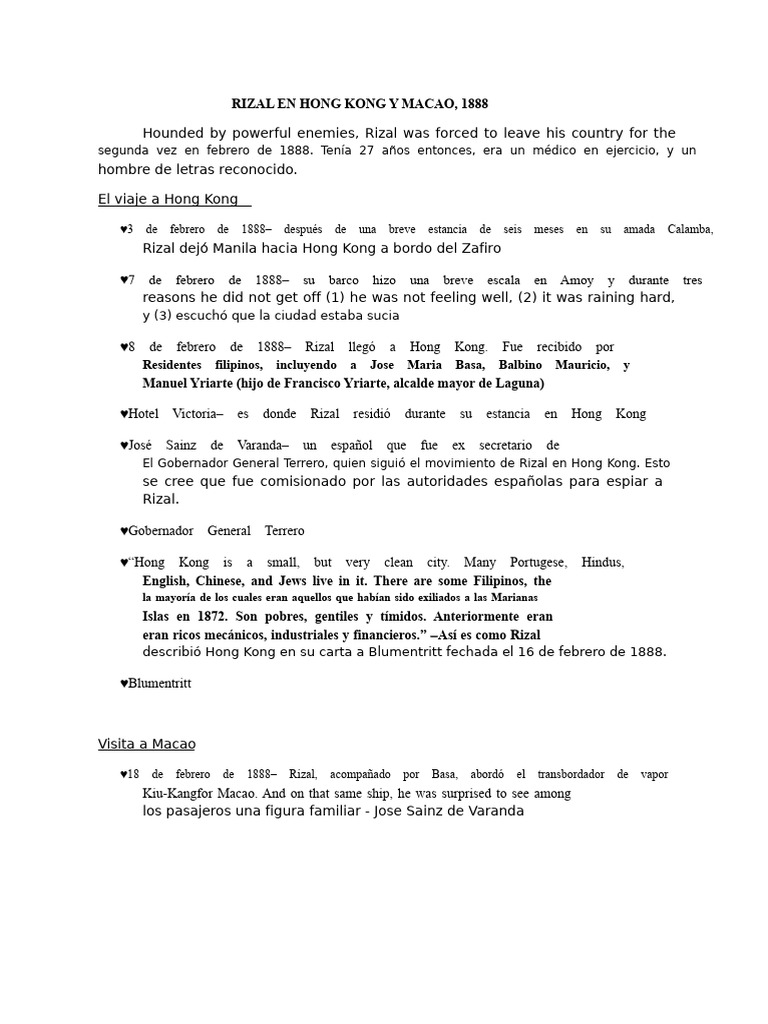 Rizal en Hong Kong y Macao | PDF
