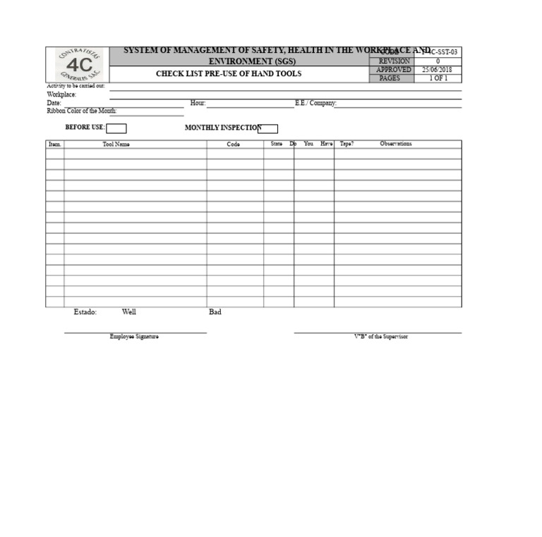 Pre-Use Checklist For Hand Tools | PDF
