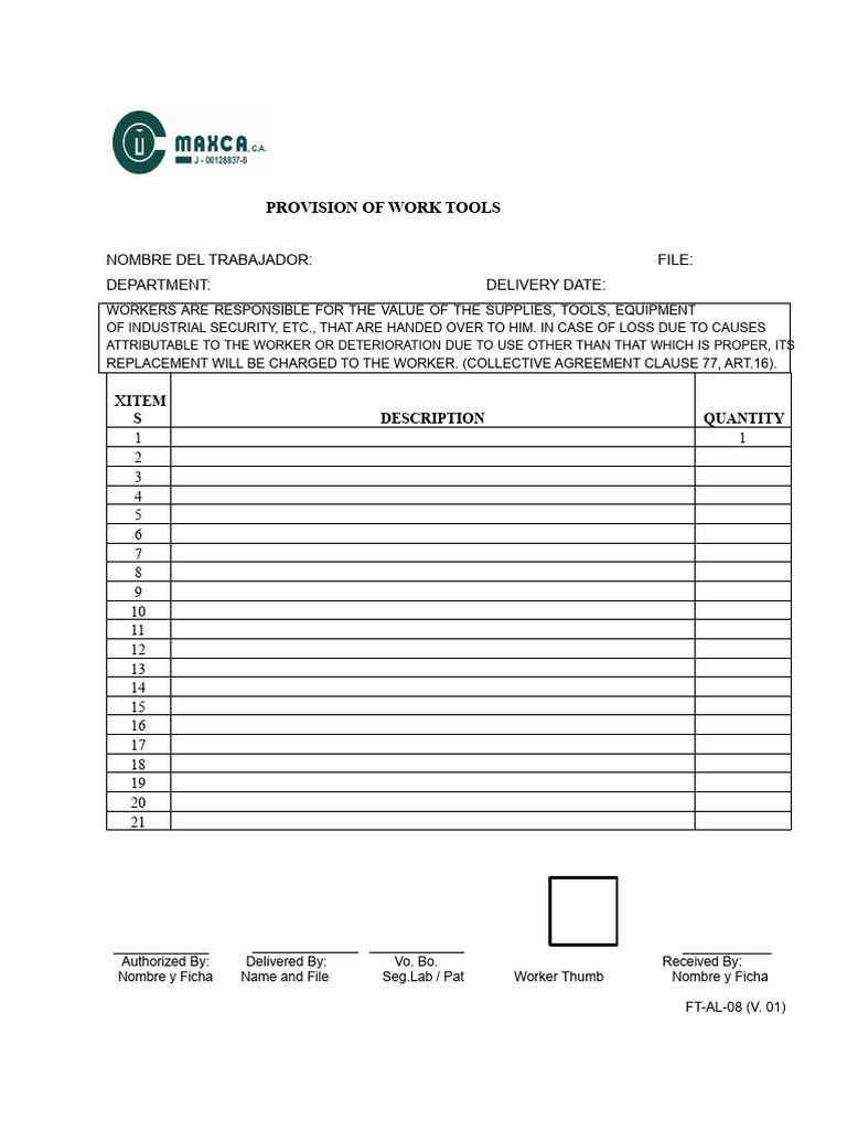Tool Provision Format | PDF