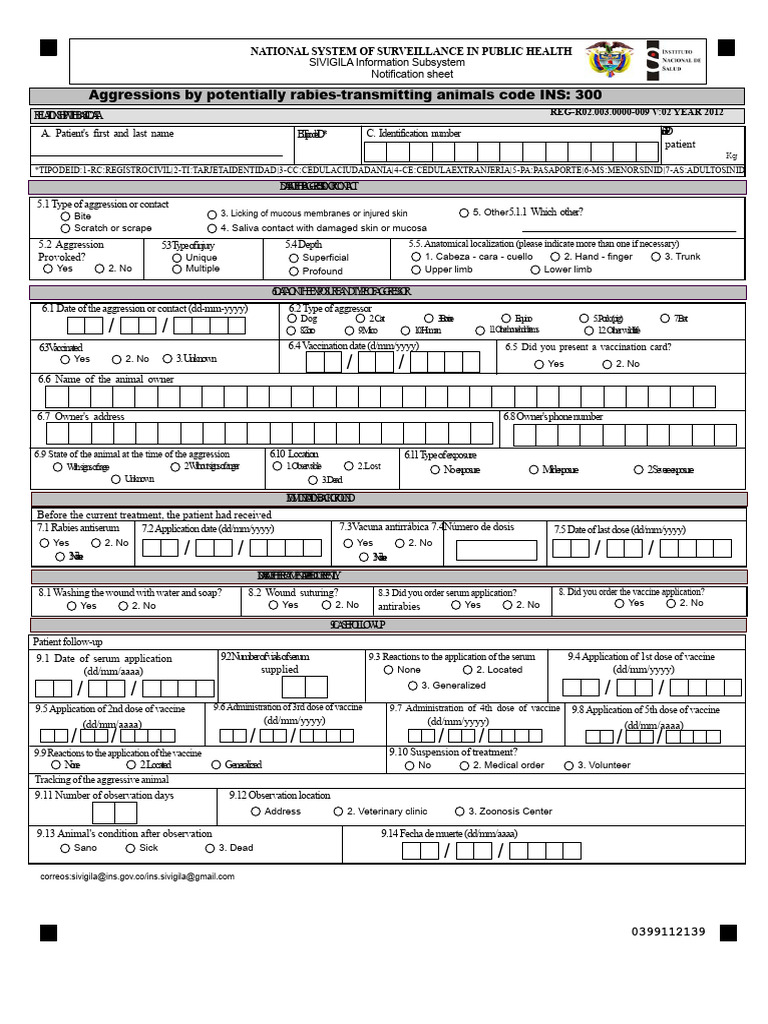 Rabies Exposure Reporting Form | PDF | Rabies | Public Health