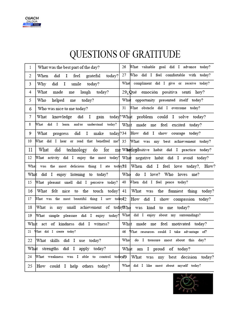 Daily Gratitude Reflection Questions | PDF | Gratitude | Emotions