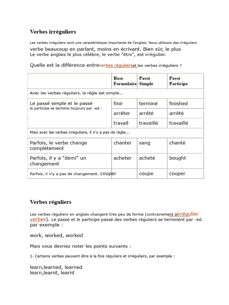 Liste des verbes irréguliers en anglais | PDF | Verbe