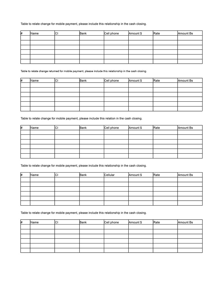 Mobile Payment Change Table Guide | PDF | Cash | Identity Document
