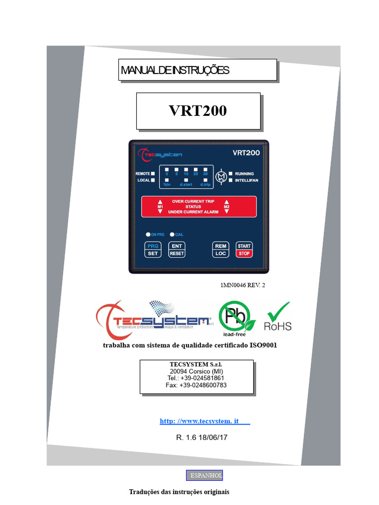 Manual de Instruções VRT200 ED17 | PDF | Diodo emissor de luz | Desperdício