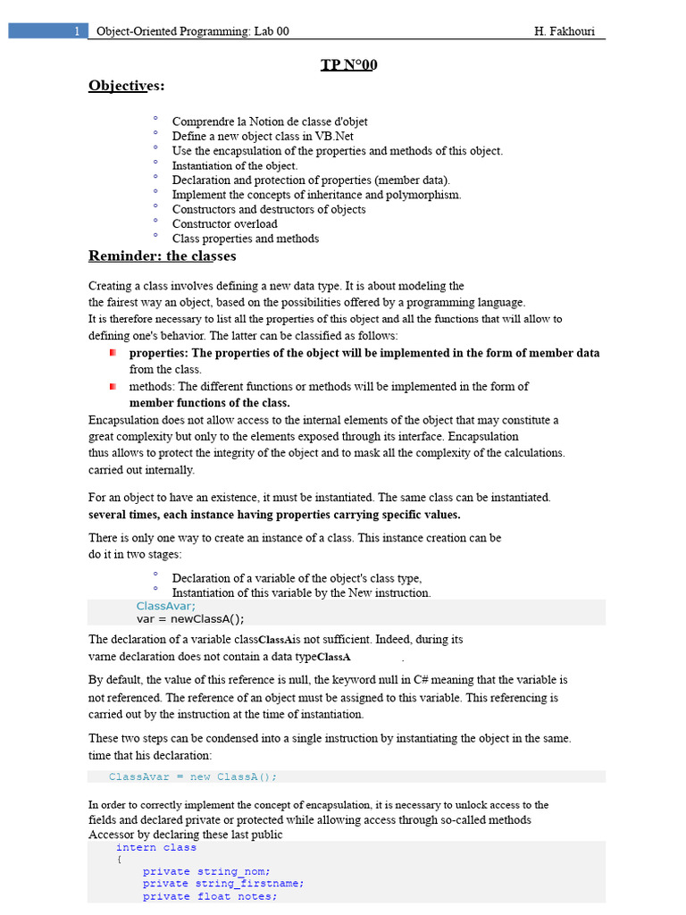 Object-Oriented Programming Basics in VB.Net | PDF | Class (Computer ...