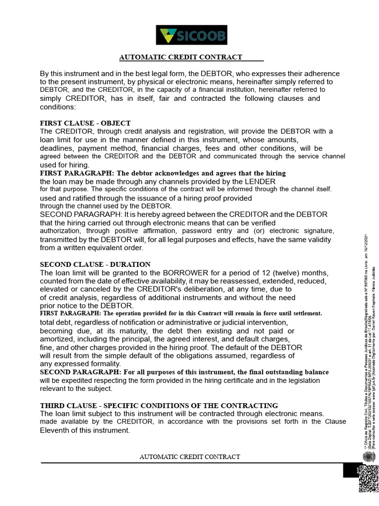 Sicoob Pre-Approved Credit Contract | PDF | Debt | Loans