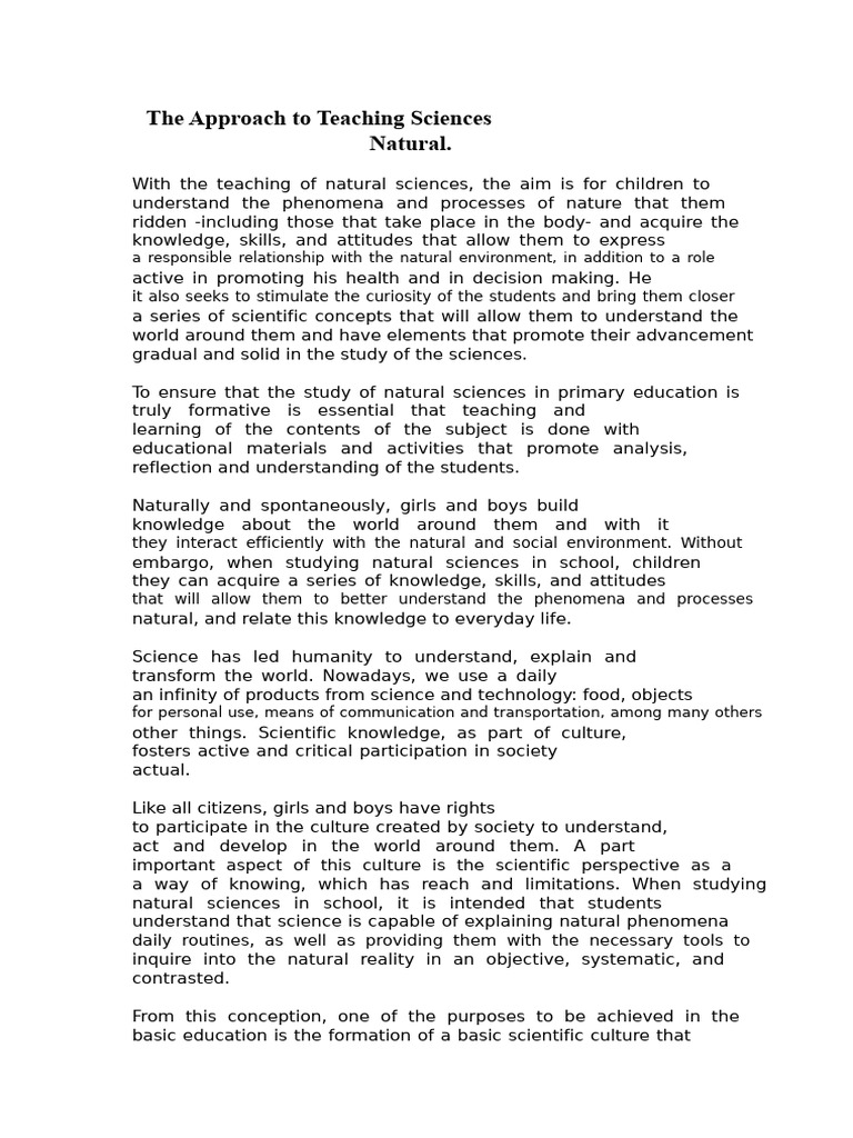 The Approach To Teaching Natural Sciences Pdf Science Knowledge