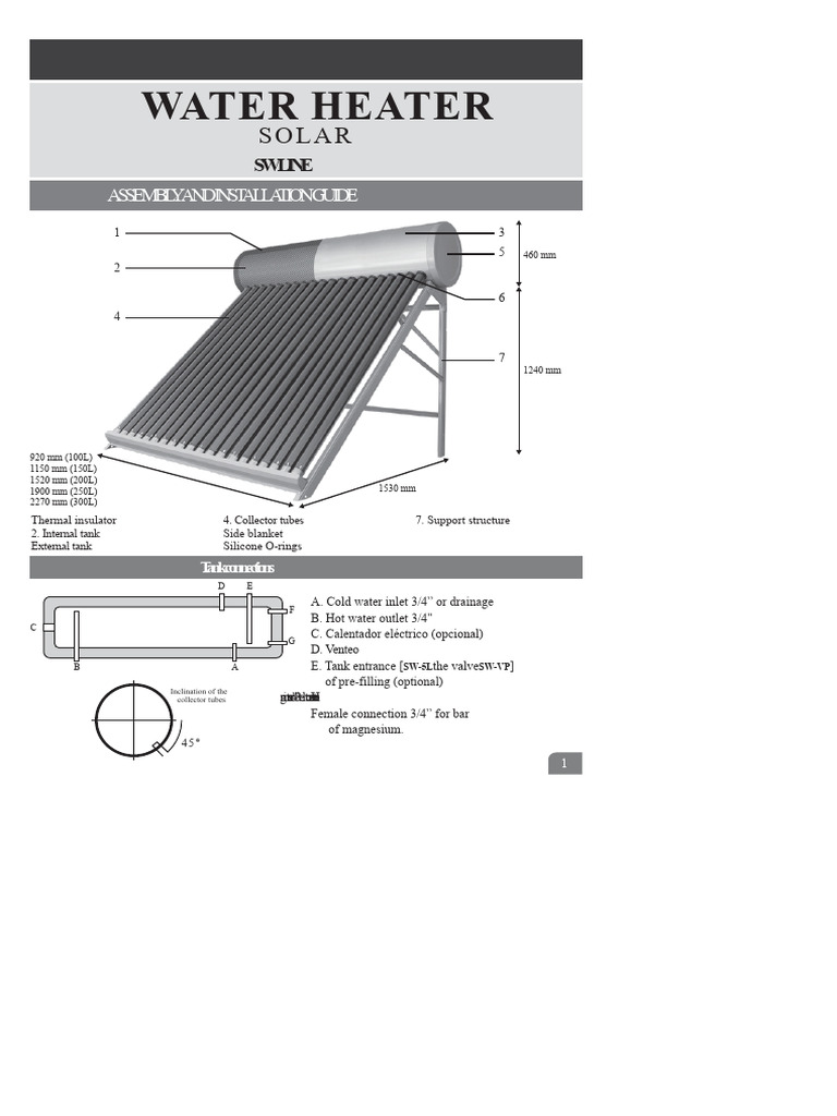 Solar Water Heater Installation Guide | PDF | Water Heating | Water