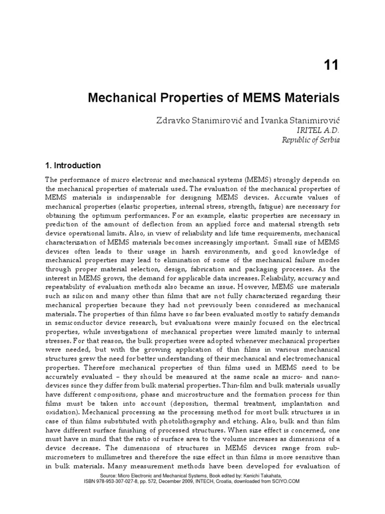 InTech-Mechanical Properties of Mems Materials | PDF | Strength Of ...