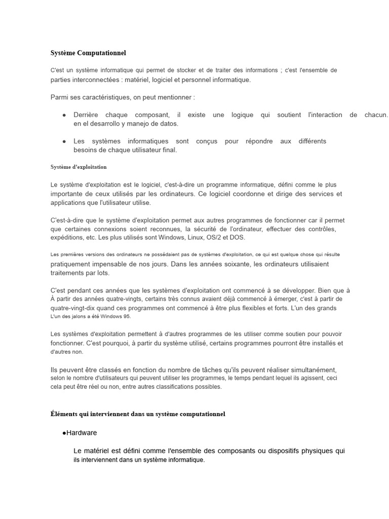 Comprendre le Système Computationnel | PDF | Système d'exploitation ...