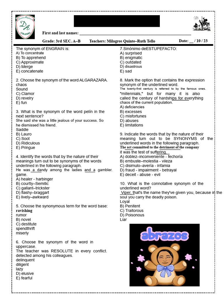 Synonyms and Antonyms Practice for 3rd Grade | PDF | Linguistics ...