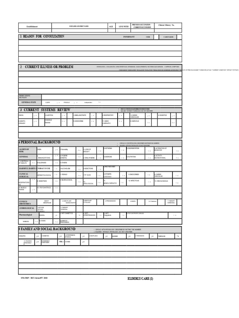 Elderly Care Assessment Form | PDF | Medical Specialties | Health Care