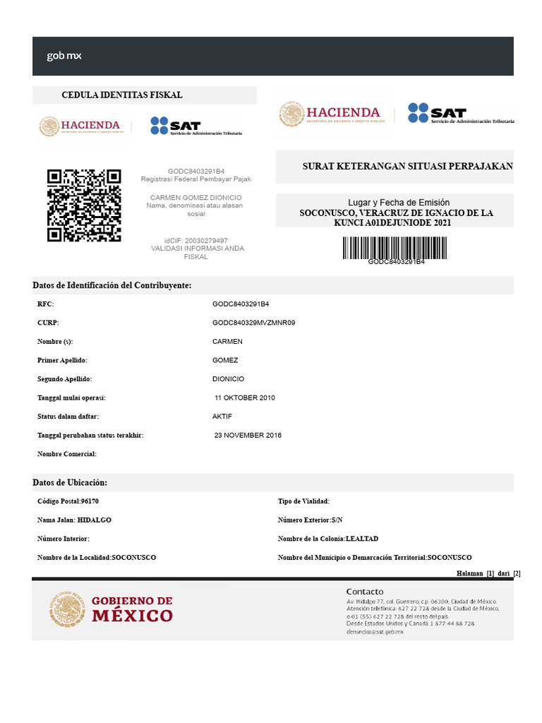 Cedula Identitas Fiskal Meksiko | PDF