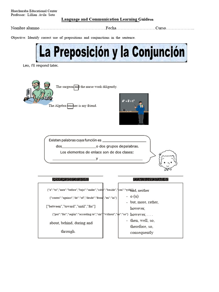 Sheet - Prepositions and Conjunctions For Fifth Grade | PDF | Language ...