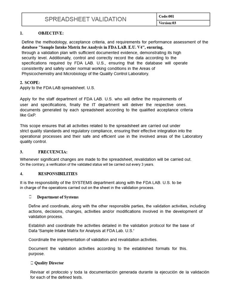 FDA Lab Spreadsheet Validation Guide | PDF | Verification And ...