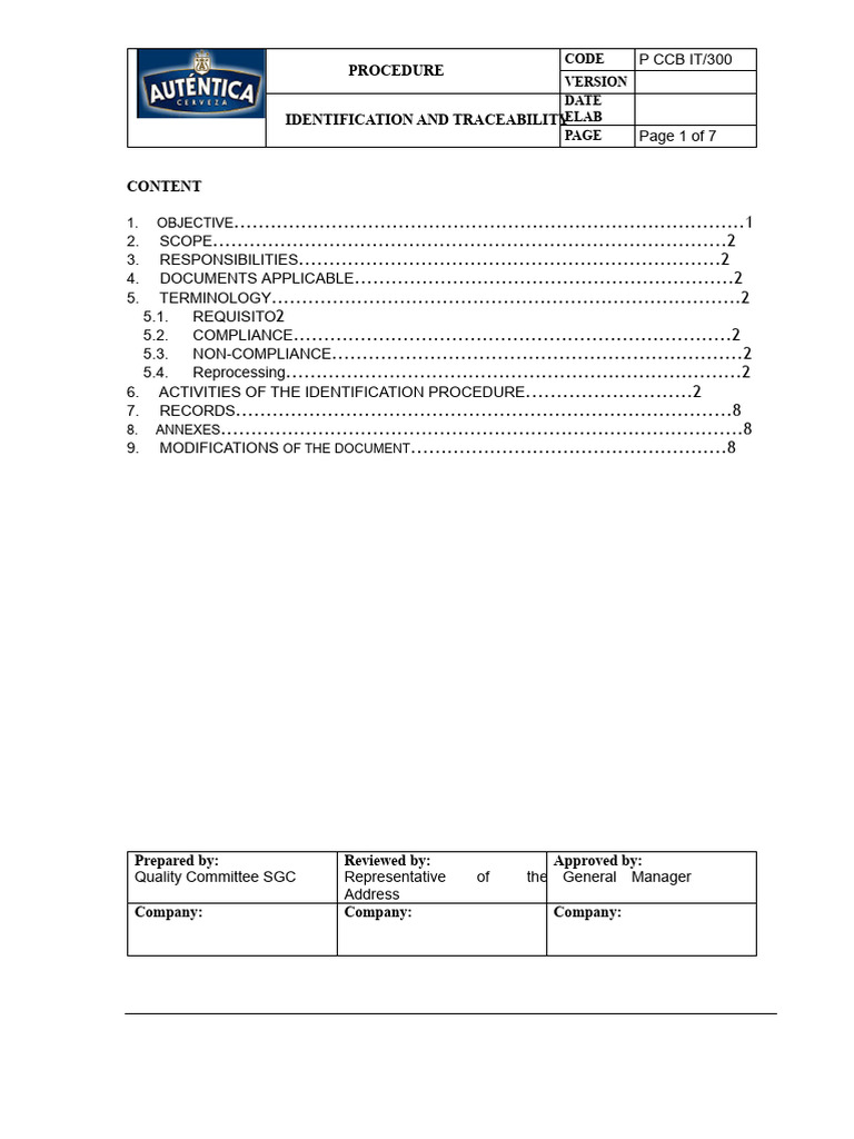 Product Identification Procedure Guide | PDF | Beer | Brewing