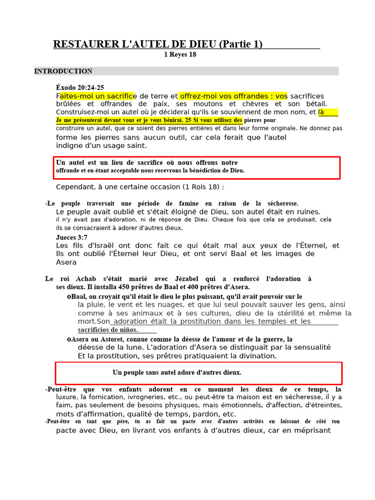 Restauration de l'Autel de Dieu | PDF | Livres des Rois | Doctrines et ...