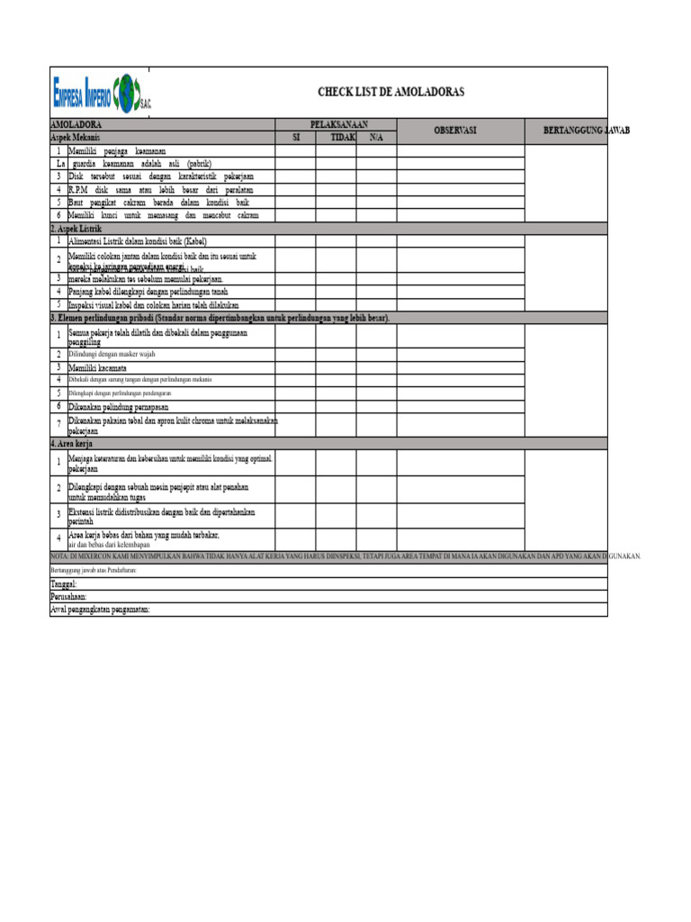 Checklist Keamanan Amoladora dan APD | PDF