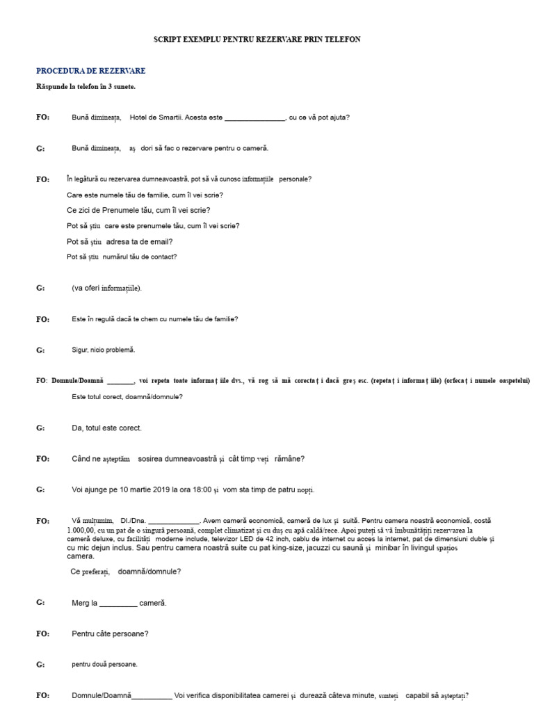 Sample Script of Reservation Through Telephone | PDF