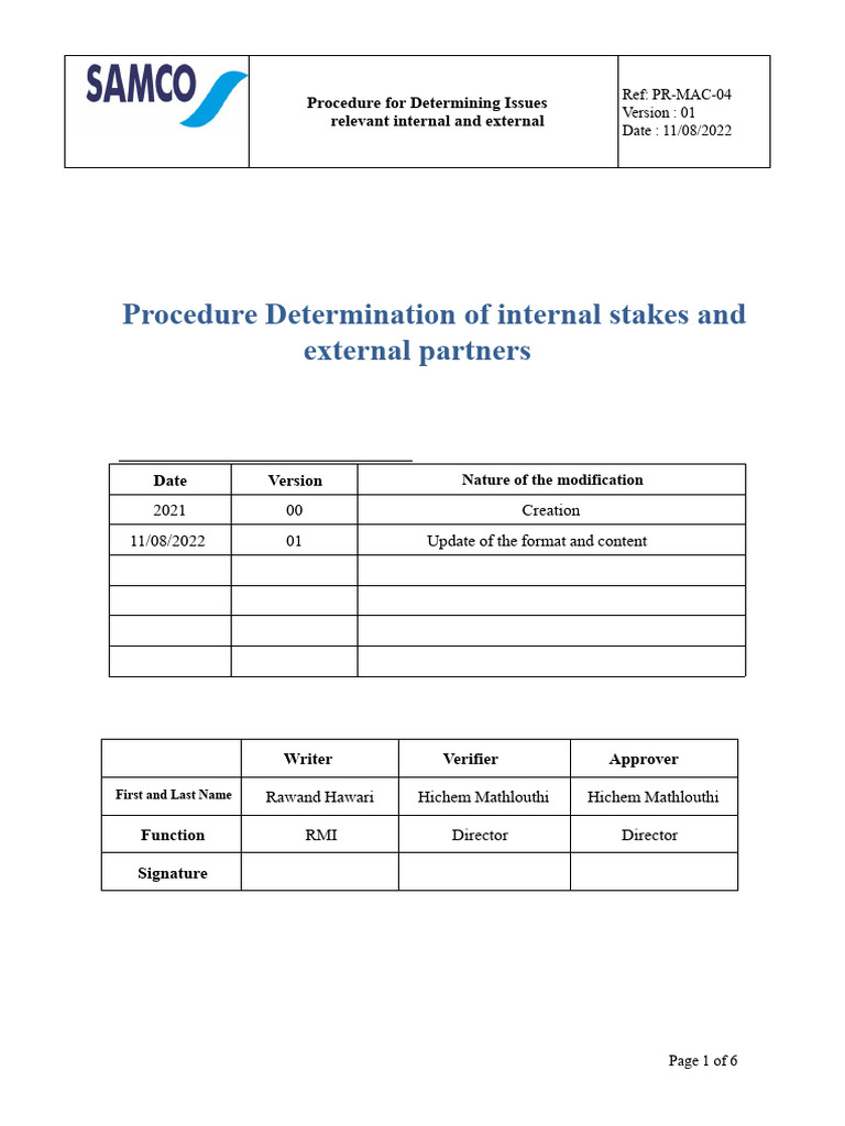 PR-MAC-04-V00 Procedure For Determining Relevant Internal and External ...