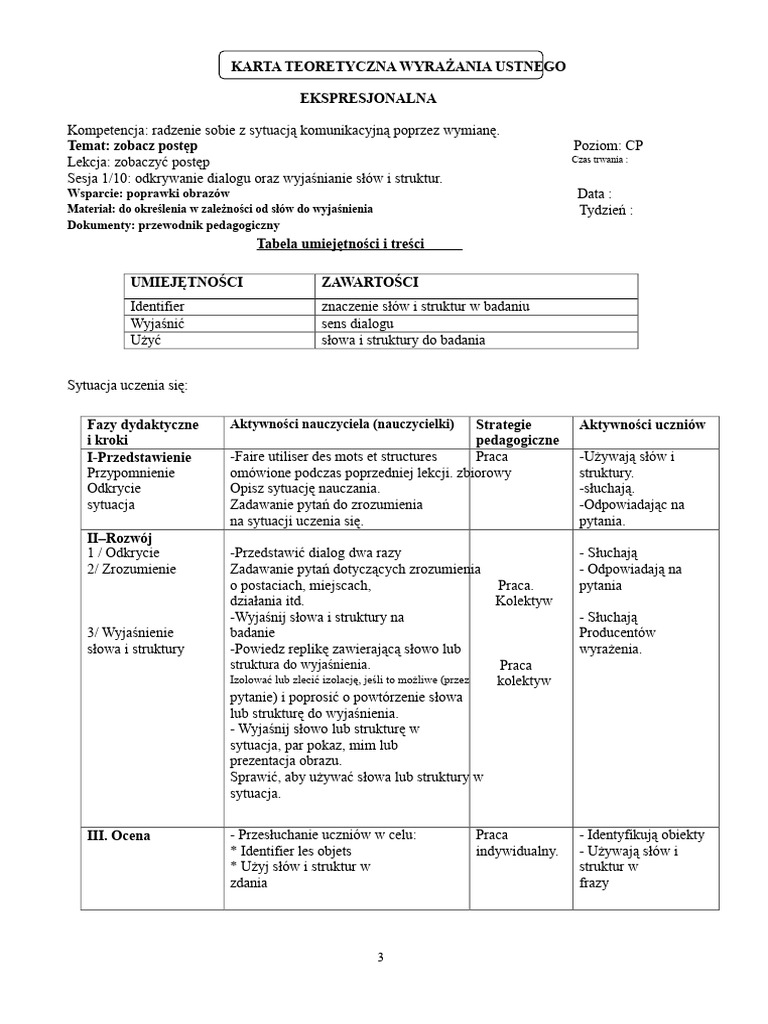 Karty Teoretyczne Exp Orale CP | PDF
