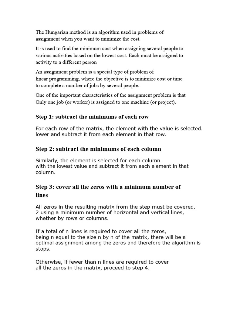 Hungarian Method for Cost Minimization | PDF | Applied Mathematics ...
