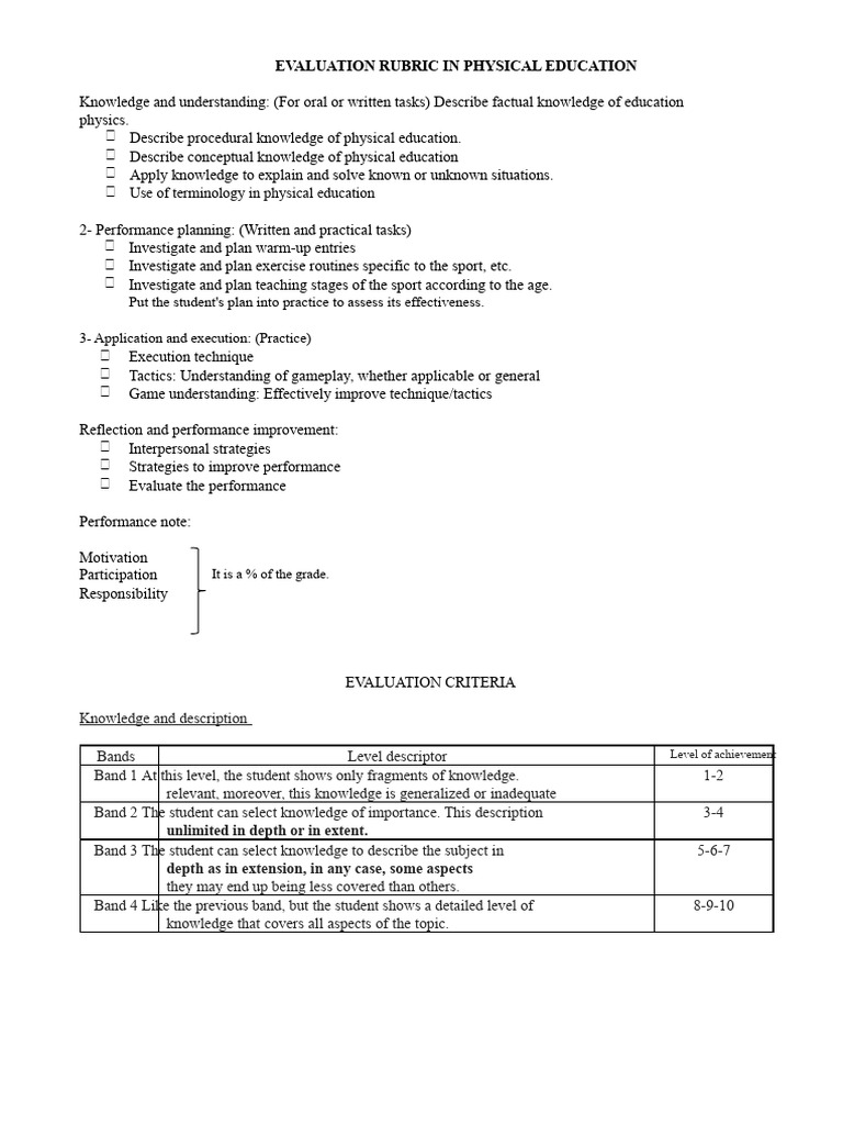 Evaluation Criteria For Physical Education in Secondary School ...