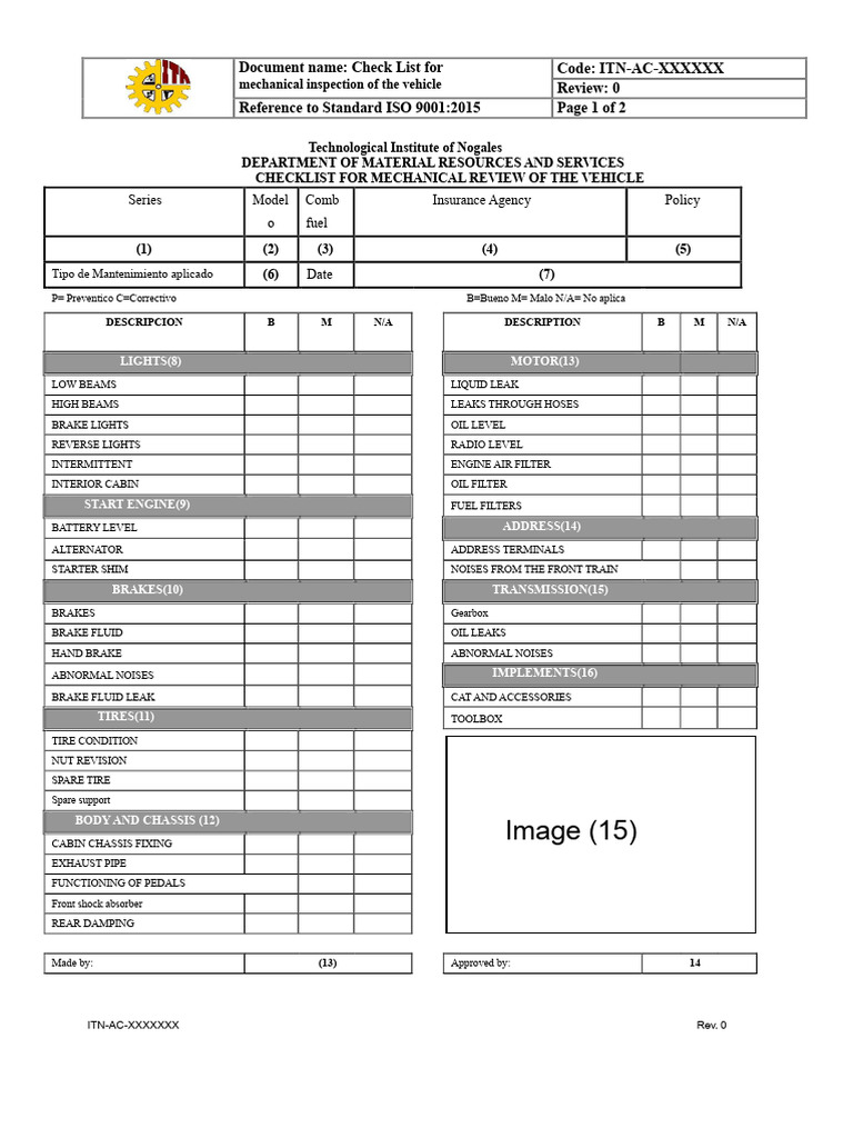 Vehicle Mechanical Inspection Checklist | PDF | Vehicles | Brake