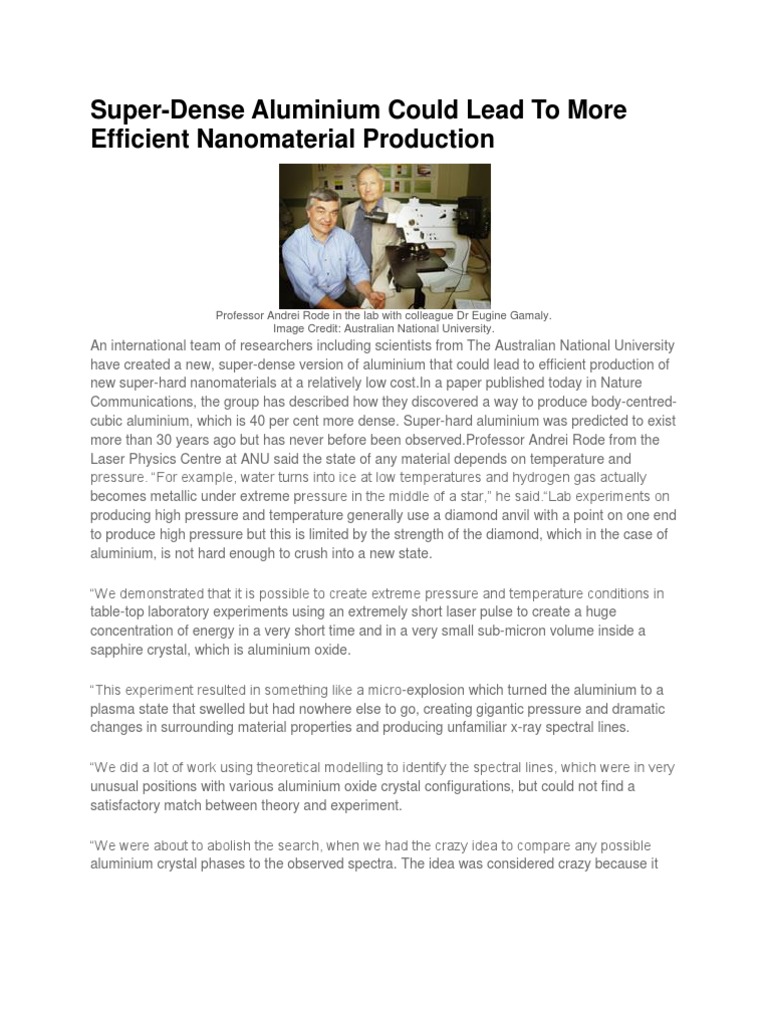 SuperDense Aluminium Could Lead To More Efficient Nanomaterial