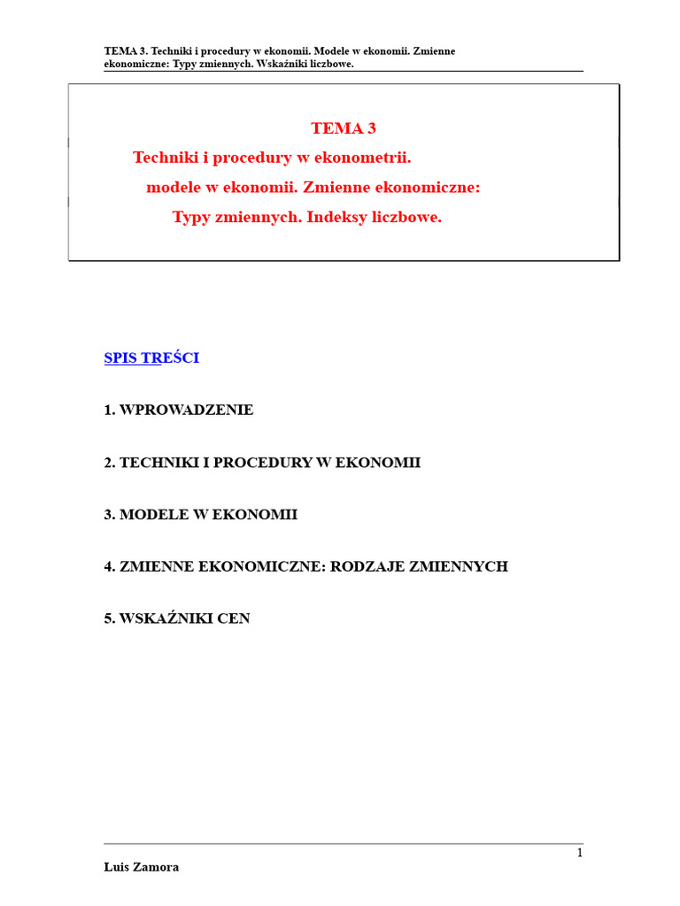Temat - 3.tekniki I Procedury W Ekonomii. Modele W Ekonomii. Zmienne ...