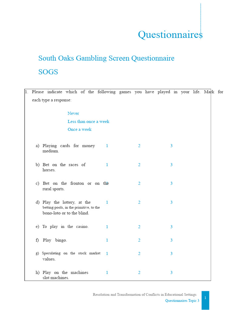 Pathological Gambling Questionnaire | PDF | Gambling | Problem Gambling