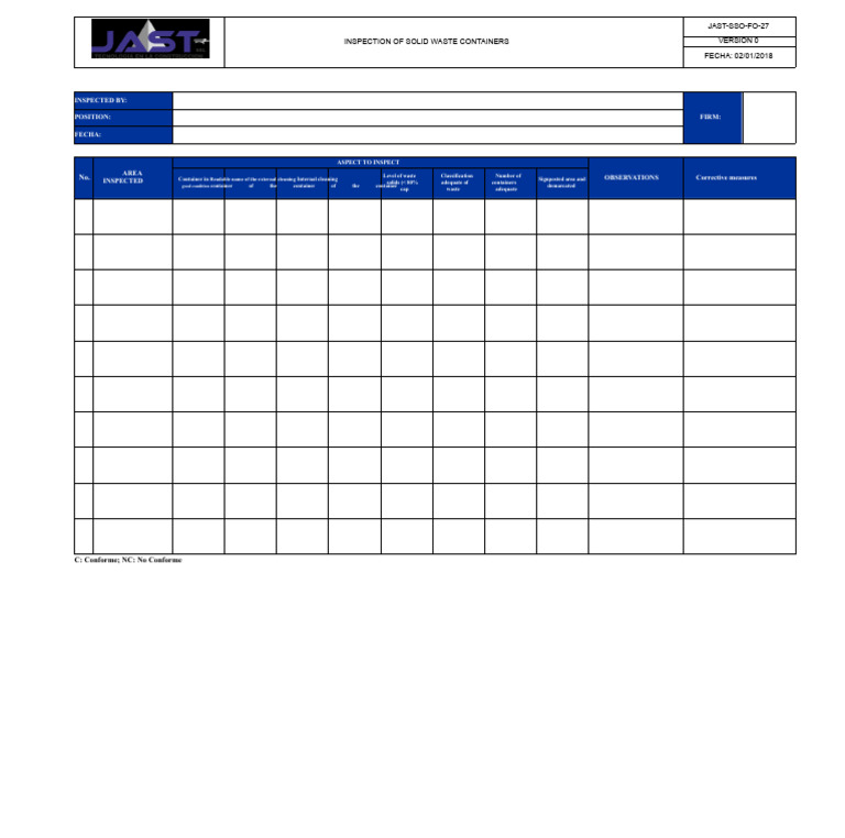 Solid Waste Container Inspection Report | PDF