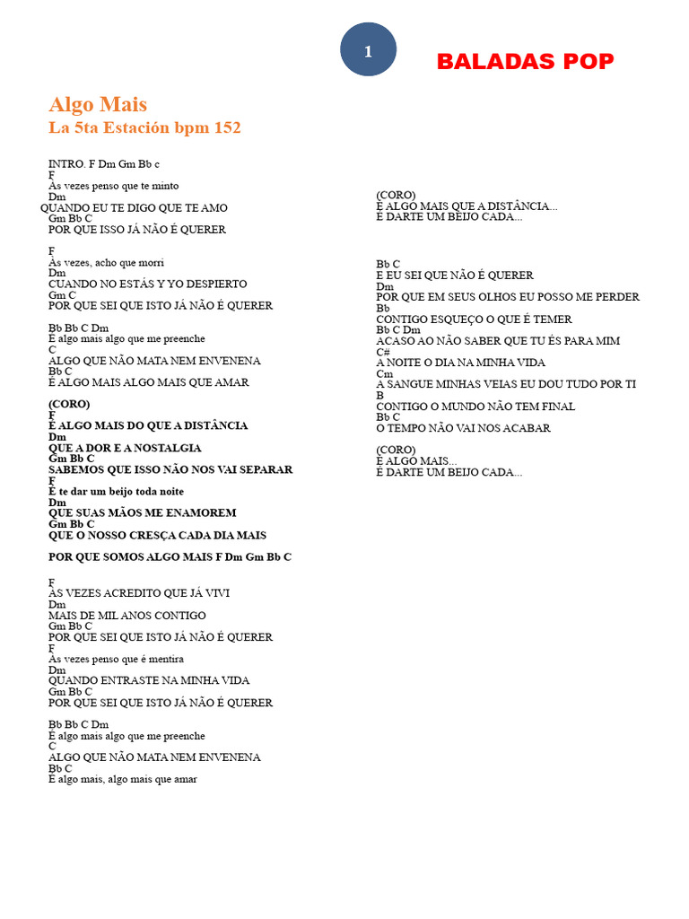 Letras de Baladas Pop Emocionantes | PDF | Amor
