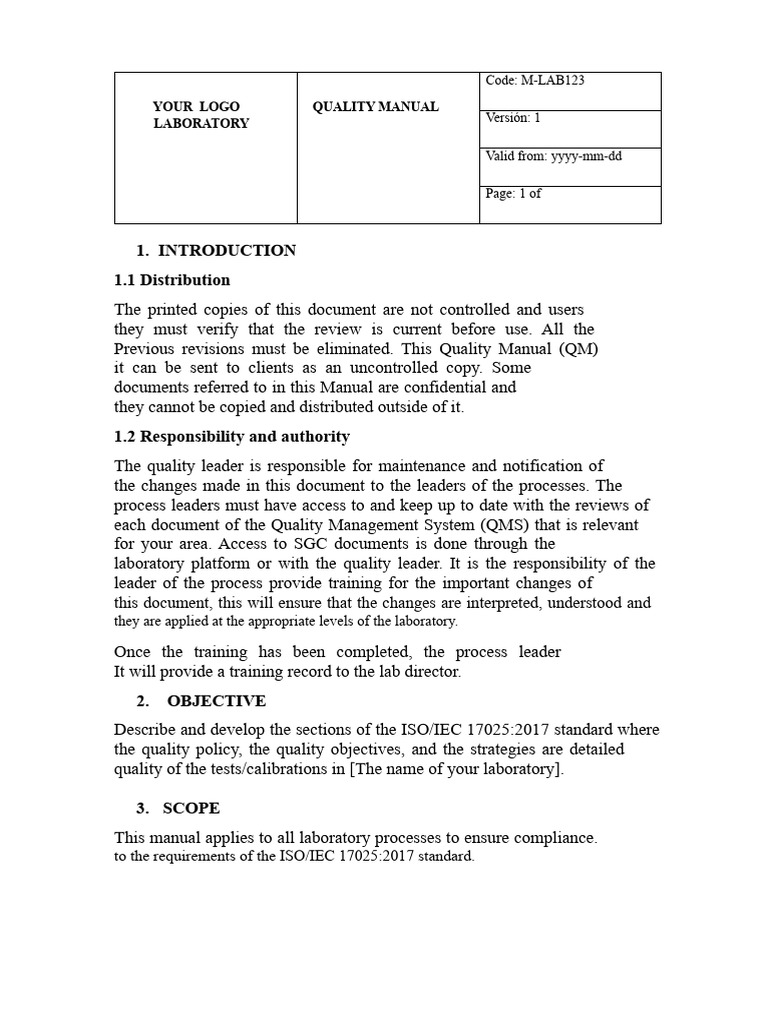 Iso 17025 Quality Manual For Laboratories - Special Edition | PDF ...