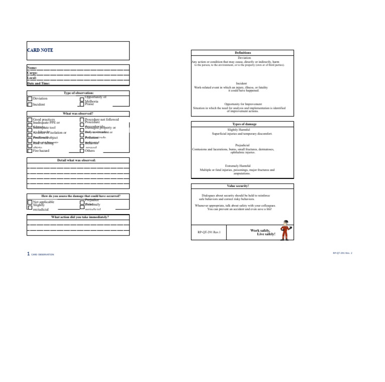 Rp-qt-291 - Observation Card - Rev. 2 1 | PDF | Safety | Accidents