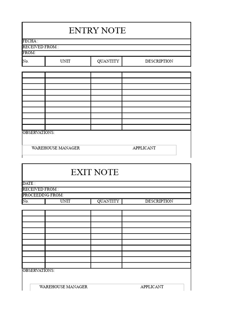 Entry Note and Exit Note | PDF