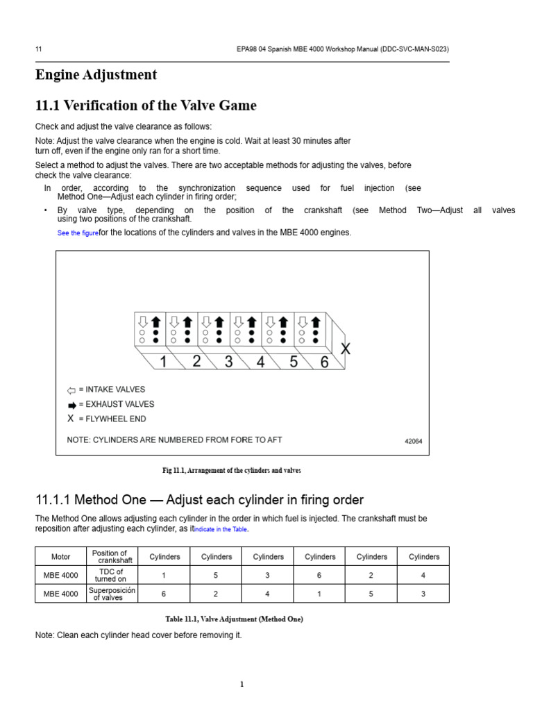 MBE 4000 Valve Adjustment Guide | PDF | Machines | Engines