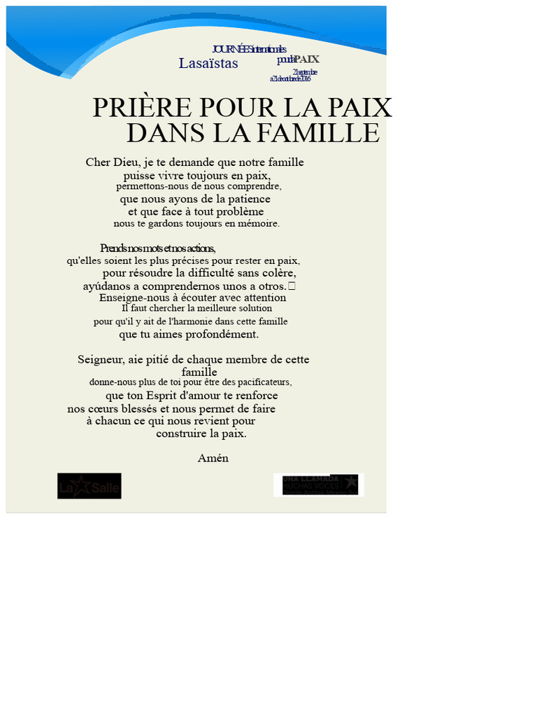 Prière pour la paix en famille | PDF