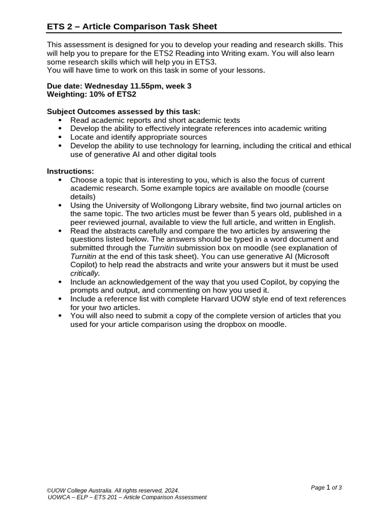 Article Comparison Task | PDF | Turnitin | Artificial Intelligence