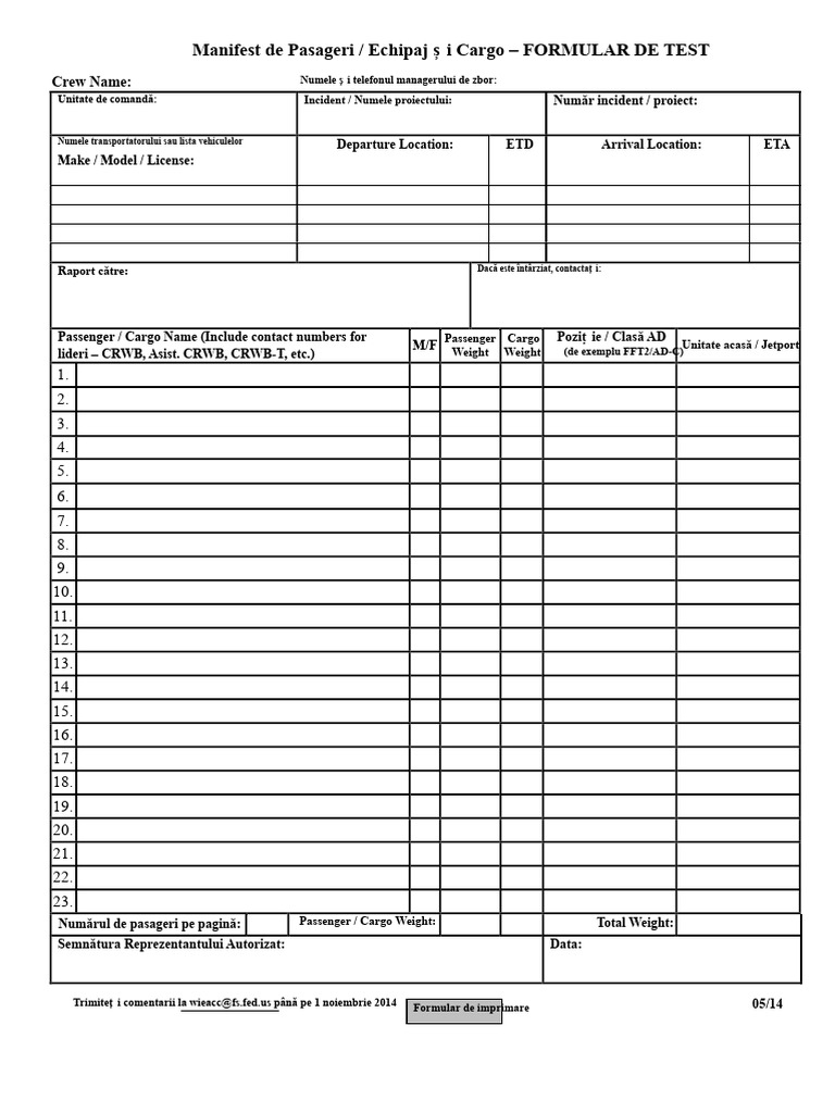 Crew Manifest Test Form PDF | PDF