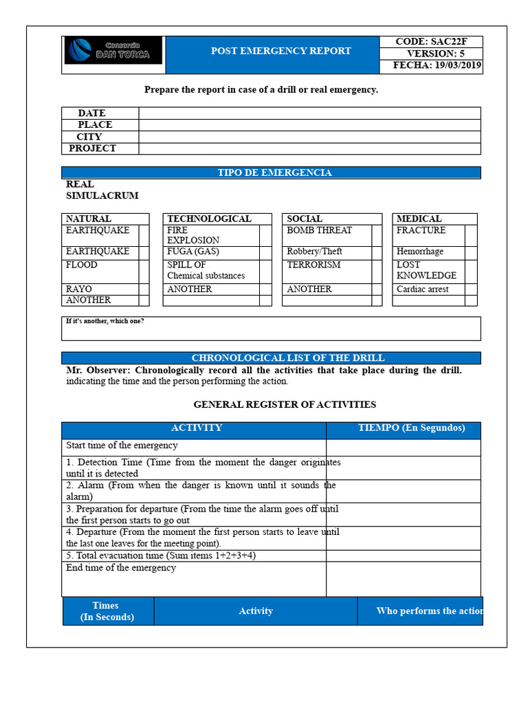 Post Emergency Drill Report Template | PDF | Emergency Evacuation ...