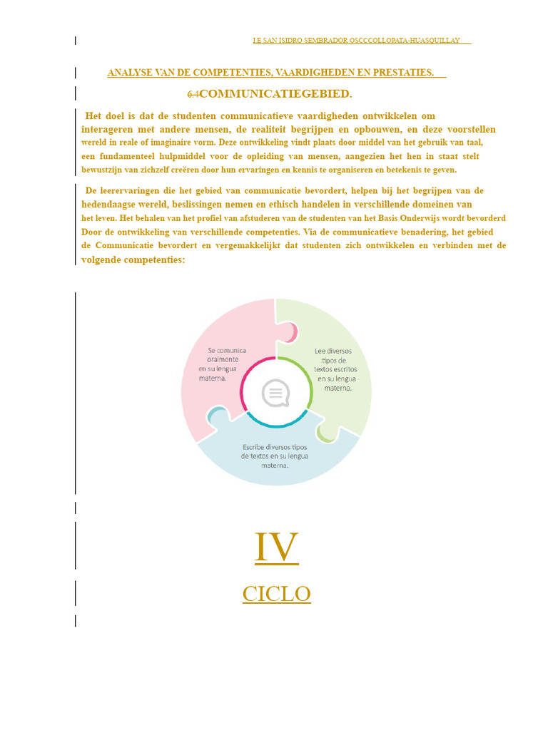 Analyse Van de Communicatiecompetenties Iv Cyclus | PDF