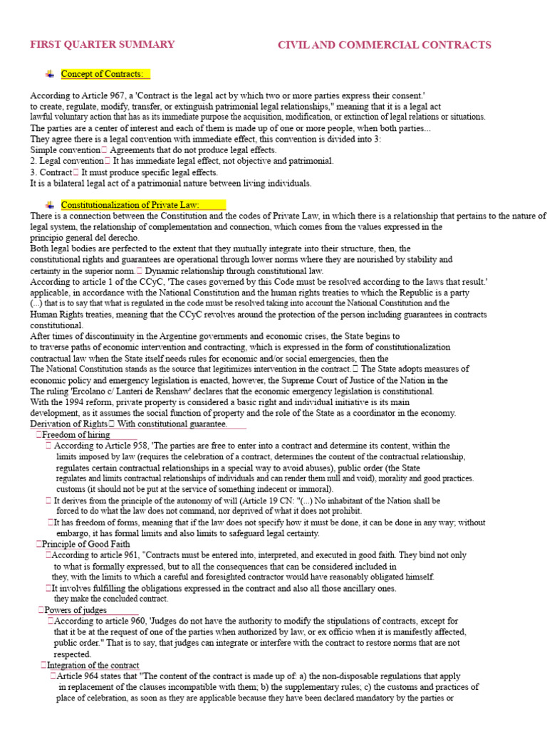 Civil and Commercial Contracts Overview | PDF | Offer And Acceptance ...